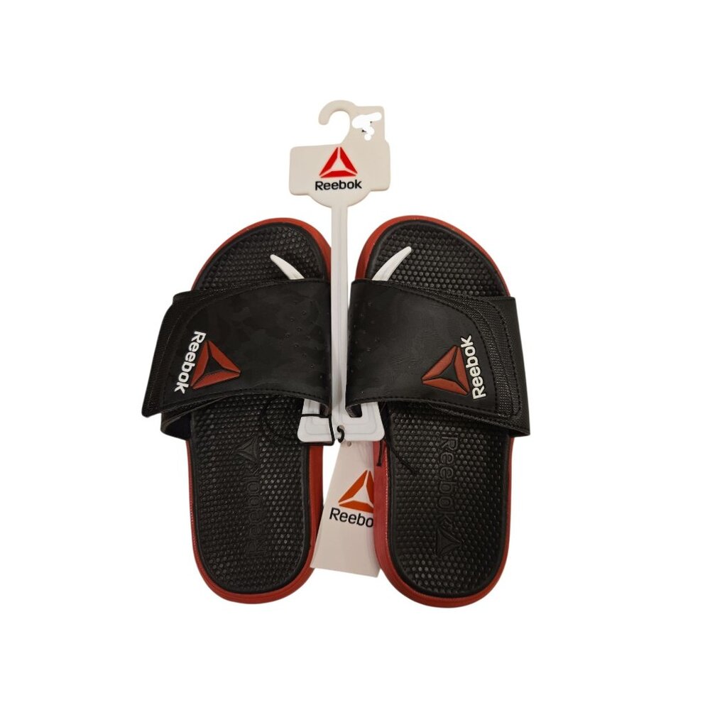 NWT Reebok Little Boys Dual Density Slides Size 2 - Red & Black - Slip On Style